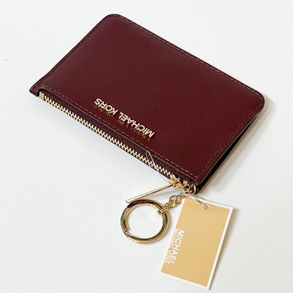Michael Kors Jet Set Travel Small Top Zip Coin Pouch ID Key Holder Wallet Merlot - Picture 4 of 11
